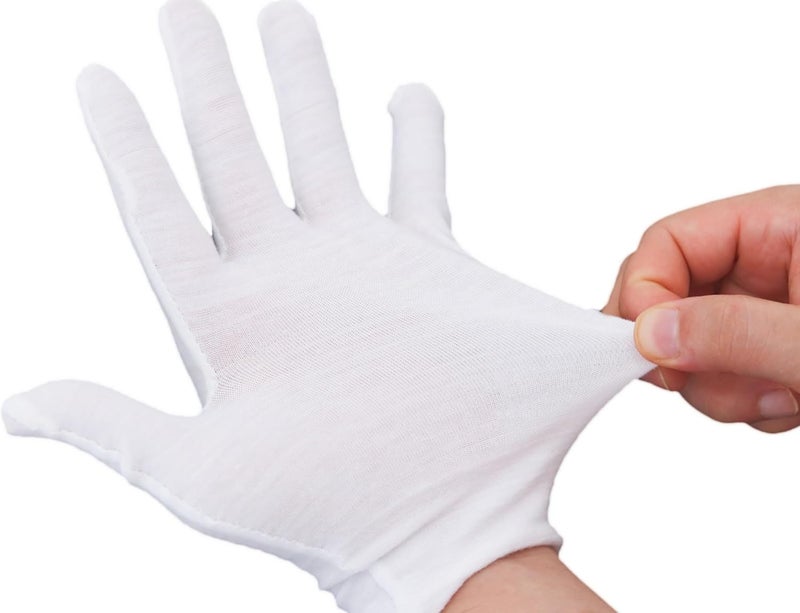 COOBL 12 Pairs White Cotton Gloves For Dry Hands and Eczema,Soft Breathable Stretchy Working Gloves for coins, Jewelry,Moisturizing Glove for Women and man - Image 2